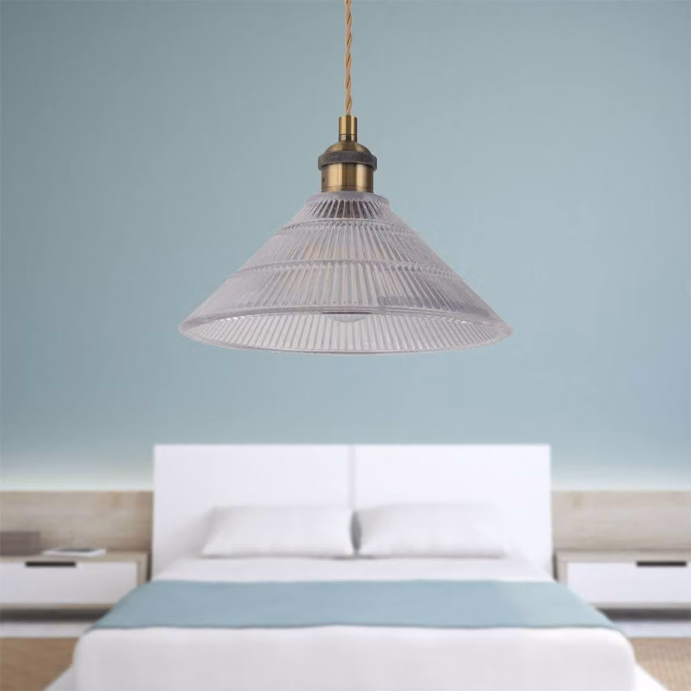 First Choice Lighting Barnes Antique Brass Braided Pendant with Transparent Fluted Glass Shade – 2