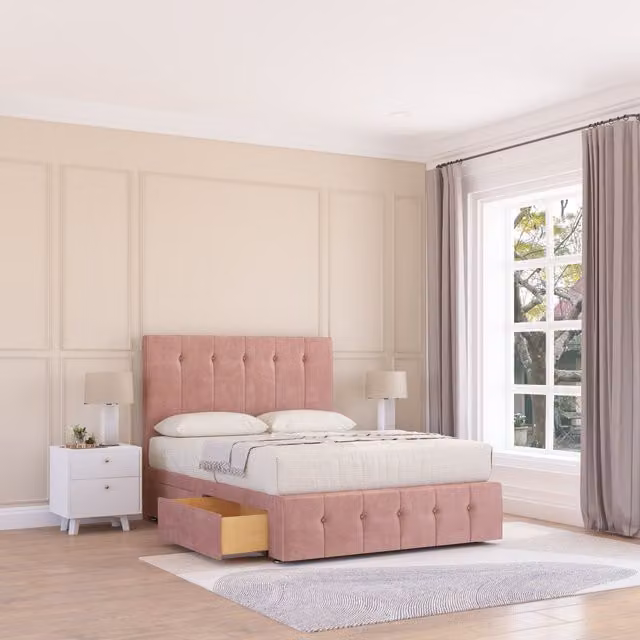 Sloomy Cambridge Pink Velvet Upholstered Chesterfield Divan Bed Base, W/D/H: 140 x 200 cm