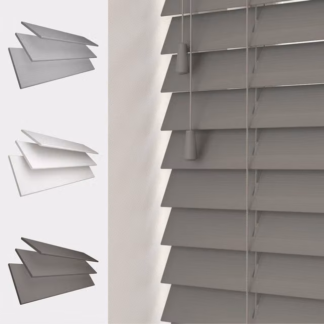 Caecus Blinds Faux Wood String Venetian Blinds with 50mm Slats in Dark Grey, Width: 160 cm