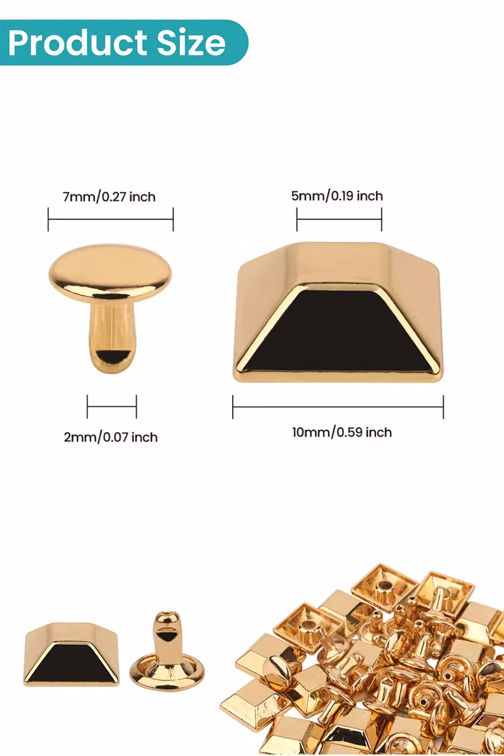 Neel Blue Gold Pyramid Feet Caps with 7mm Back Rivets, 25 Pieces – 2