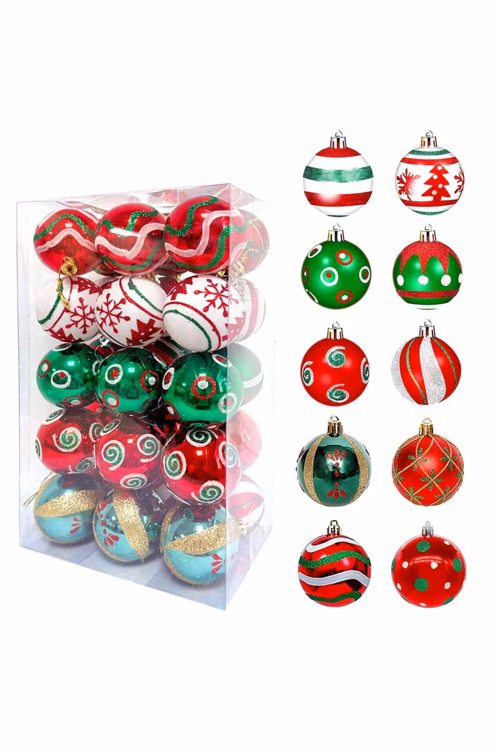Living and Home 30-Piece Christmas Ornament Set with Red Multicolour Geometric Line, Wavy Stripe and Polka Dot Designs – 5