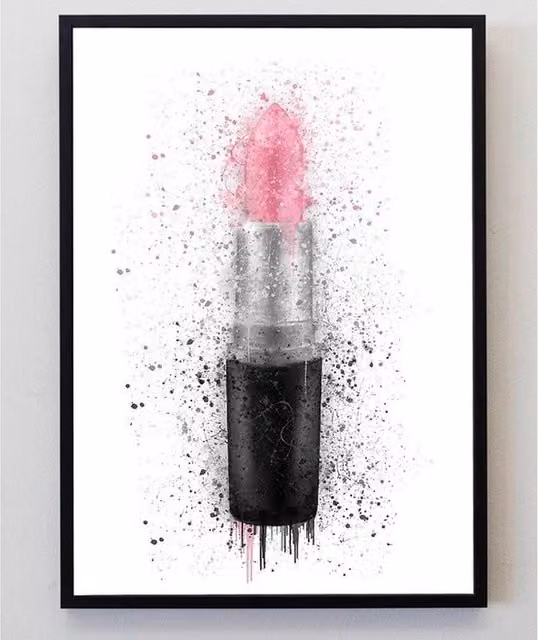 Pics and Squiggles Abstract Lipstick Art Print, Pink, A4