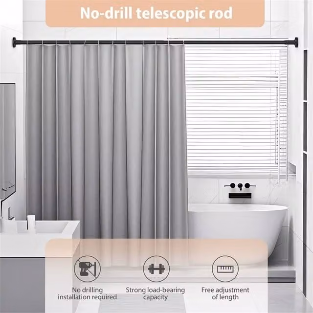 EONLION 110cm Extendable Telescopic Shower Curtain Pole Rail in Black – 1
