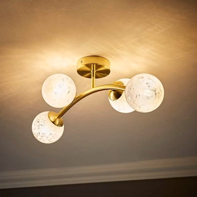 ValueLights Jas 4 Way Ceiling Light with Gold/Brass Metal and Confetti Glass Shades