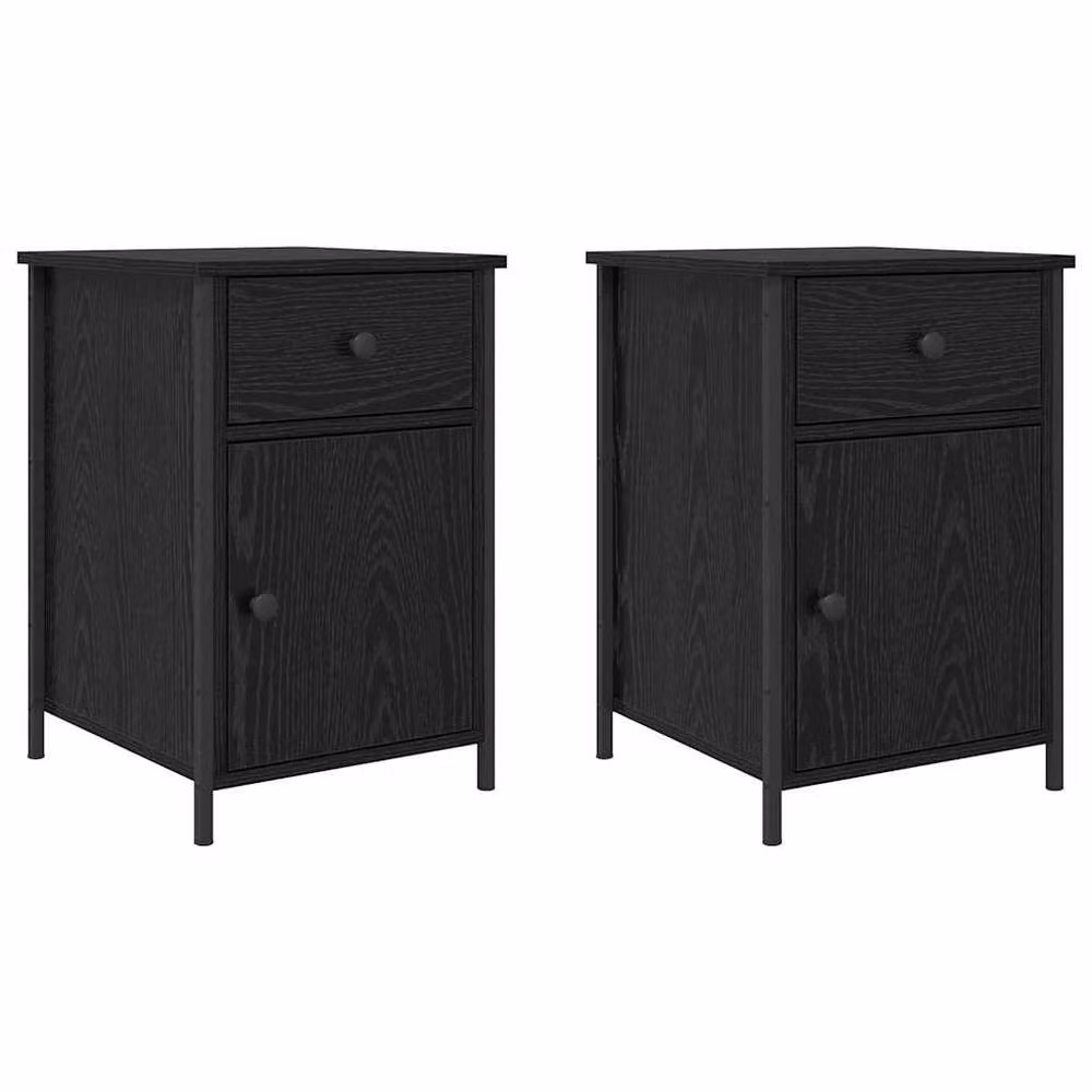Berkfield Home Set of 2 Black Oak Bedside Cabinets, W: 40 cm, D: 42 cm, H: 60 cm – 3