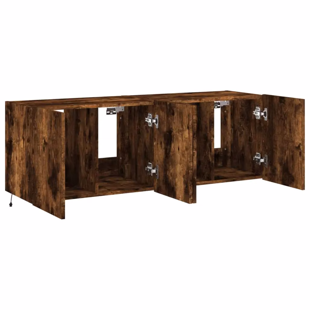 Berkfield Home Set of 2 Modern Wall Mounted TV Cabinets with Integrated LED Lights in Smoked Oak Brown, W/D/H: 60 x 35 x 41 cm – 6