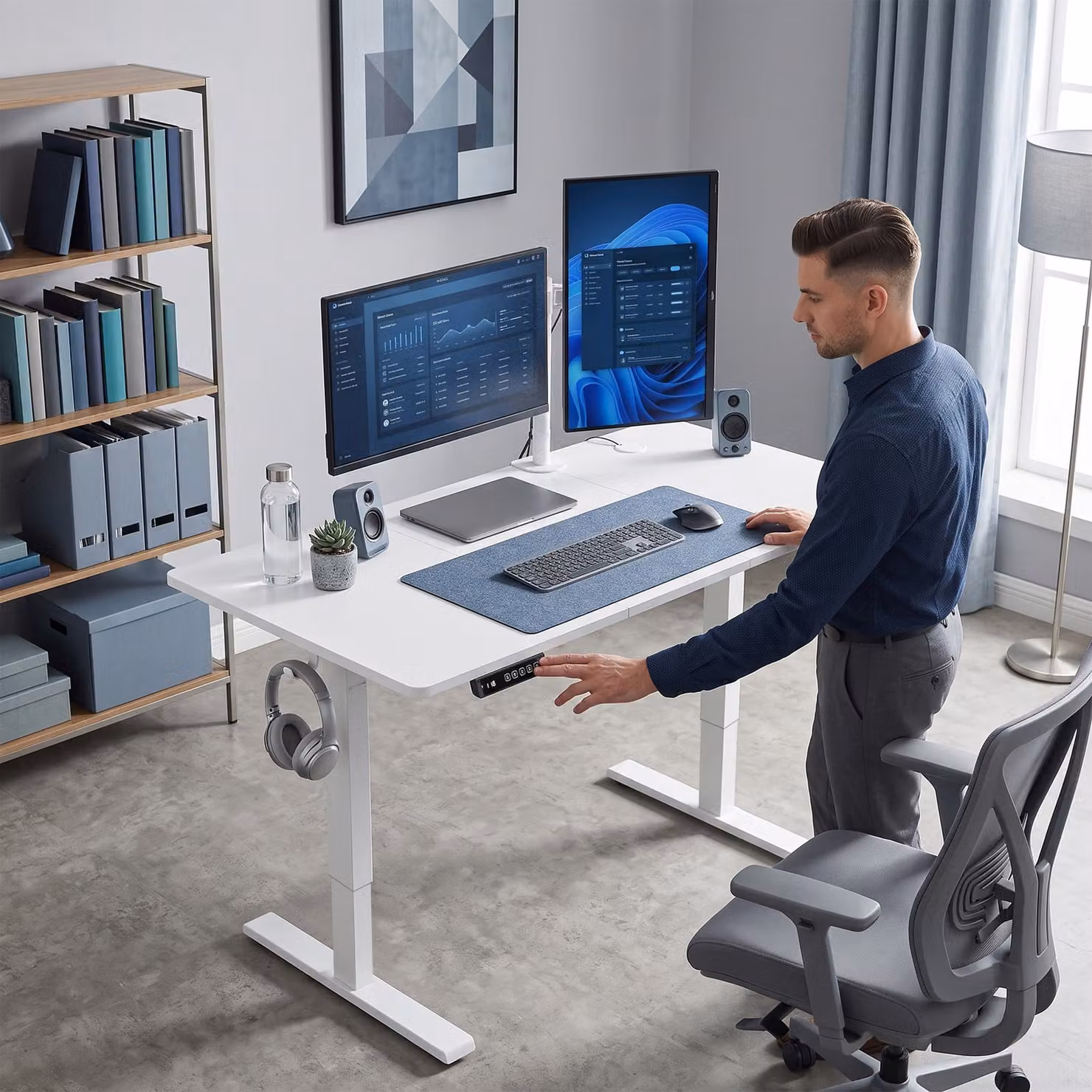 HOMCOM Height Adjustable Standing Desk with Memory Control and LED Display, White – 6