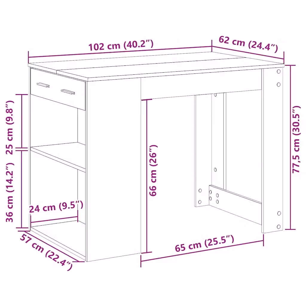 Berkfield Modern Writing Desk in Black Oak, W/D/H: 102 x 62 x 77.5 cm – 6