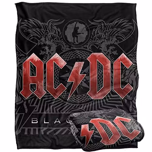 LOGOVISION AC/DC Black Ice Silky Touch Super Soft Throw Blanket, White and Black, W/D/H: 152 x 127 cm – 1