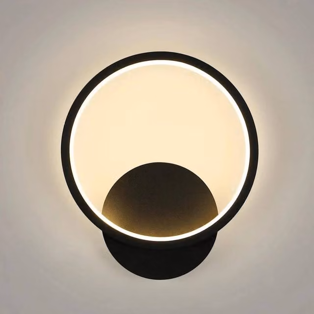 EONLION 12W Modern Round LED Wall Lamp in Black with Warm White Light – 1