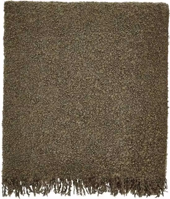 Bedeck of Belfast Boucle Woven Throw with Fringes, Green