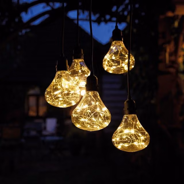 mysmartbuy Bubbles 5 Drop Pendant Light in Black with Warm White LED, Battery Powered and Weatherproof for Home or Garden