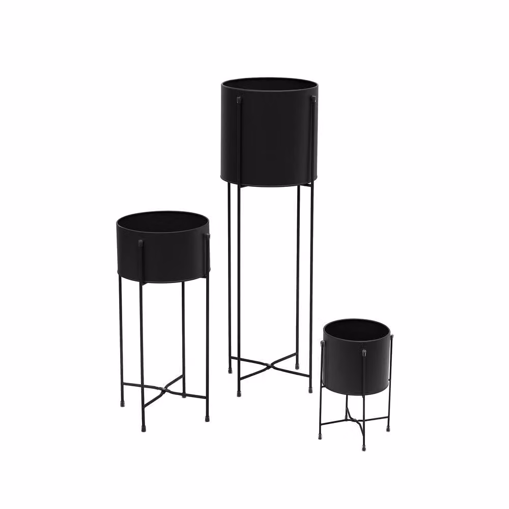 Simpa Set of 3 Modern Metal Hairpin Plant Pot Holders in Black and Grey – 2