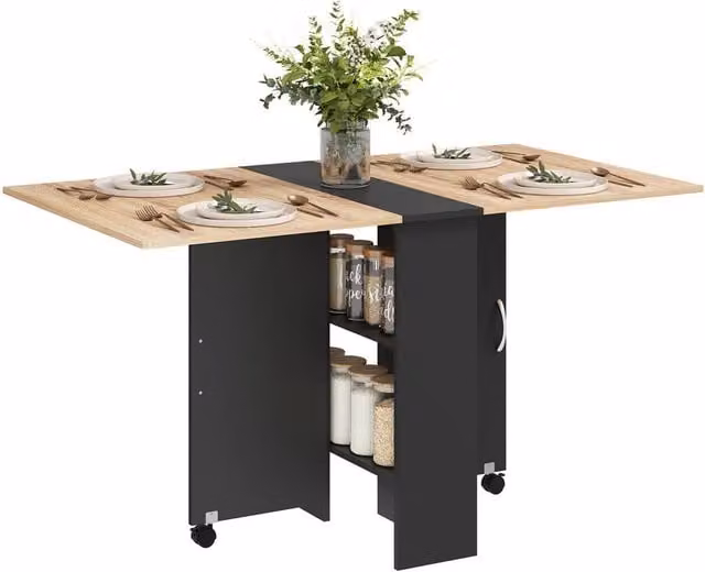 HOMCOM Modern Folding Dining Table with Drop Leaf, Oak and Black – 1
