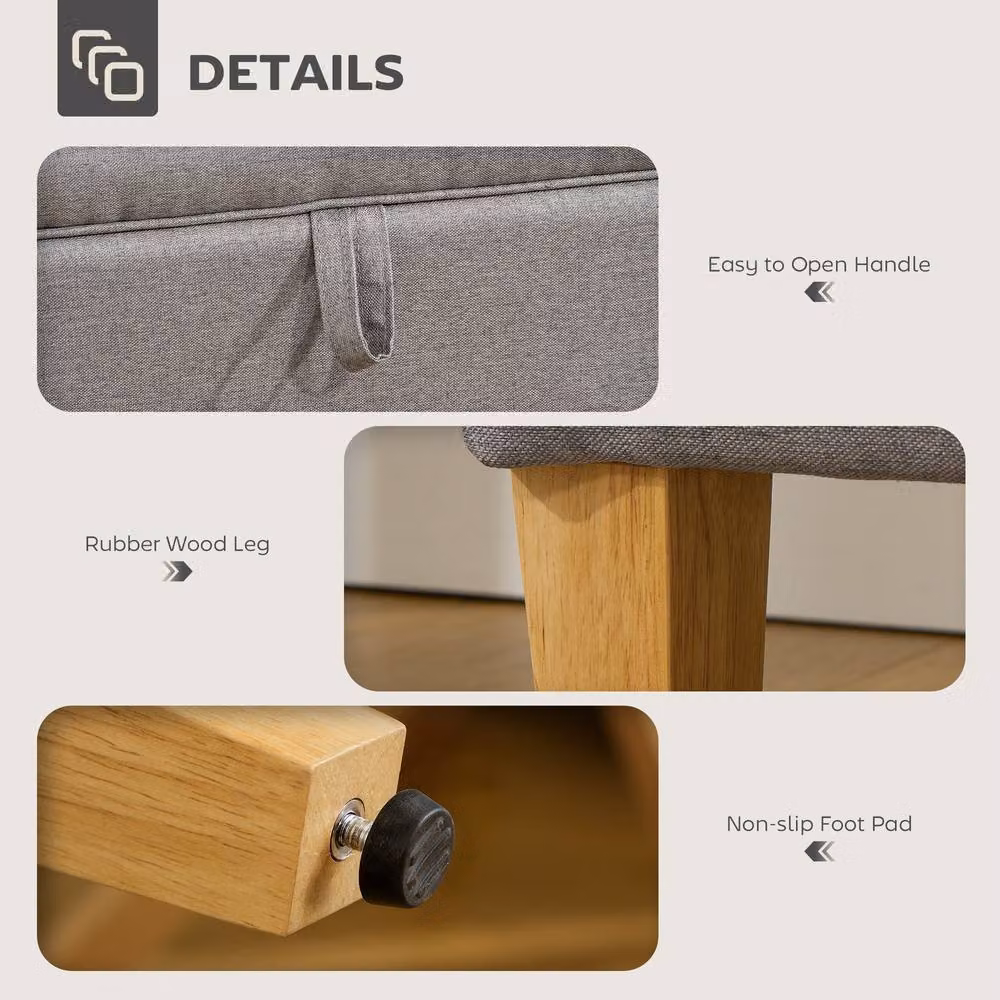 STILVORA Modern Rectangular Storage Ottoman with Padded Fabric Top in Grey – 4