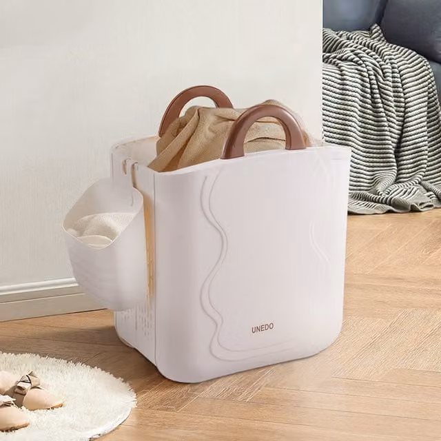 Lifeideas Collapsible White Plastic Laundry and Underwear Basket with Handles