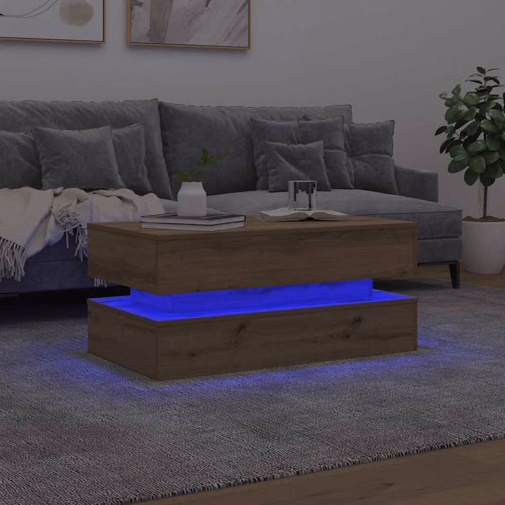 Berkfield Home Modern Artisan Oak Coffee Table with LED Lights in Brown, W/D/H: 90 x 50 x 40 cm – 4
