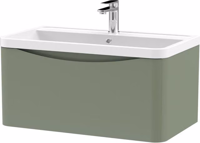Balterley Modern Wall Hung 1 Drawer Bathroom Vanity Unit and Basin, Satin Green, W: 80 cm