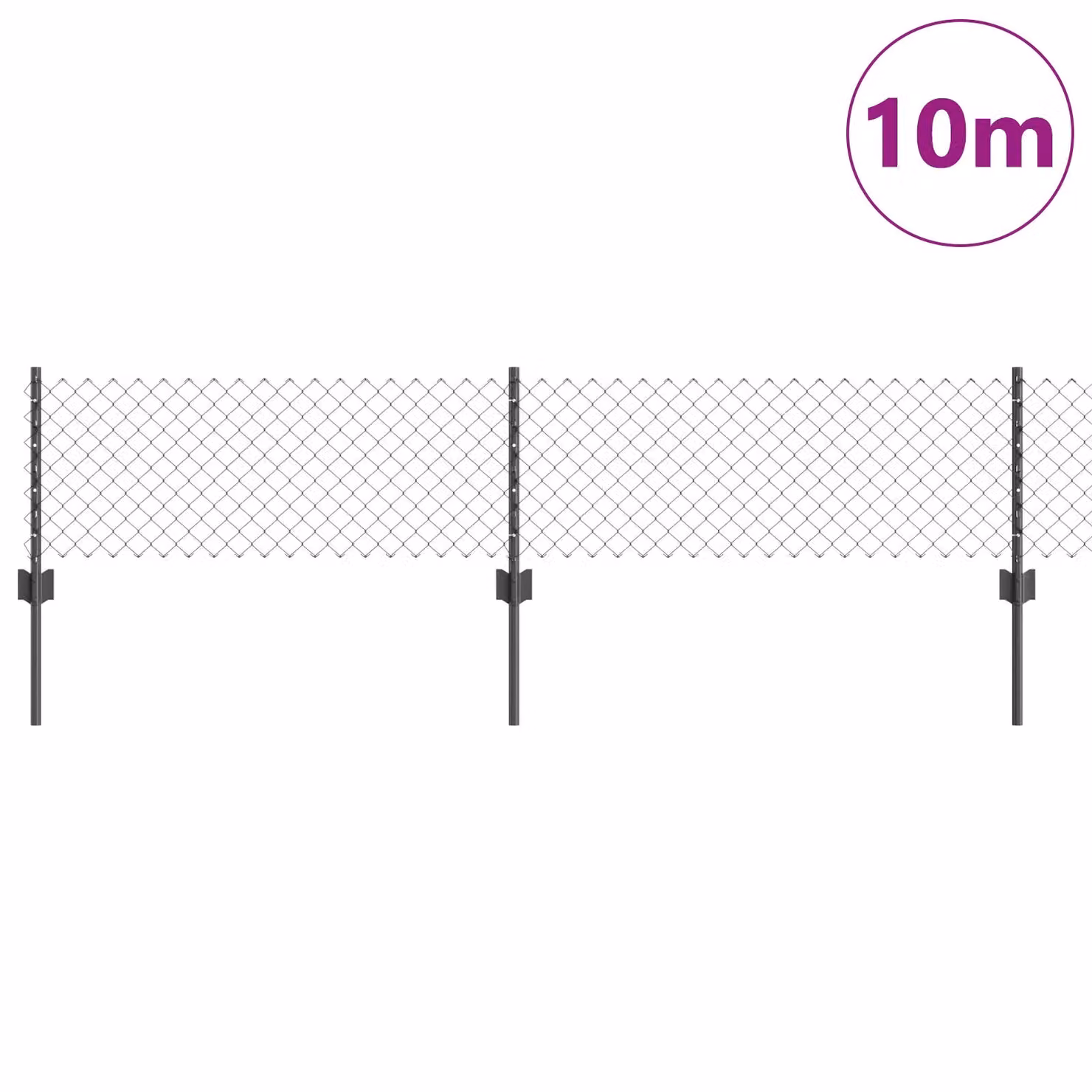 Berkfield Home Grey Steel Chain Link Fence with 10 U-Profile In-Ground Posts, W: 0.4 m, L: 10 m – 2