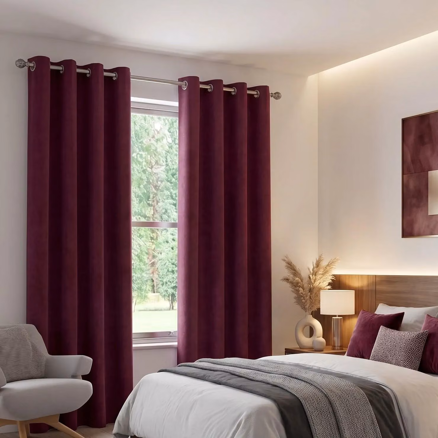 Luxury Living Velvet Chenille Eyelet Curtains, Pair, Purple, Width: 142 cm, Drop: 137 cm – 6