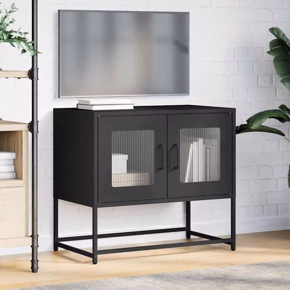 Berkfield Home Industrial Black Metal TV Cabinet with Glass Doors, W/D/H: 68 x 39 x 60.5 cm – 2