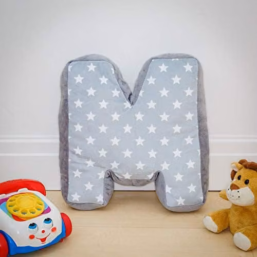 Replicushion Alphabet Letter Cushion M in Grey and White with Stars – 2