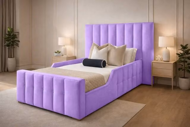 Paradise Beds Ltd Single Purple Velvet Upholstered Kids Bed Frame with Headboard