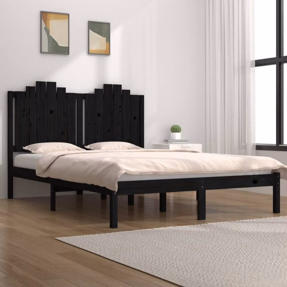 Berkfield Home Beautiful Solid Wood Pine Bed Frame, Black, W/D/H: 200 x 200 x 110 cm – 2