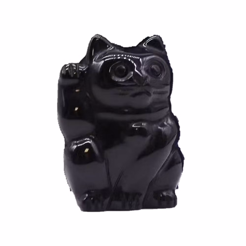 KDMD Black Obsidian and Tiger Eye Lucky Cat Stone Figurine – 3