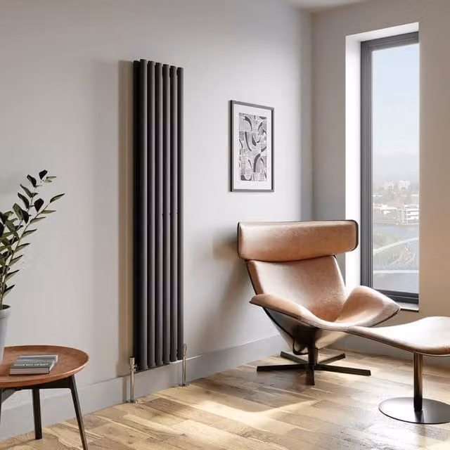 Temprazo Horizontal Oval Tube Double Panel Designer Radiator in Anthracite Grey, H: 144 cm, W: 60 cm, D: 7.9 cm