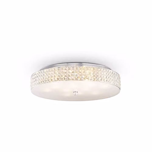 Ideal Lux Roma PL12 Ceiling Light in Chrome with Grey Glass and Crystal Details, G9 Halogen 40 W
