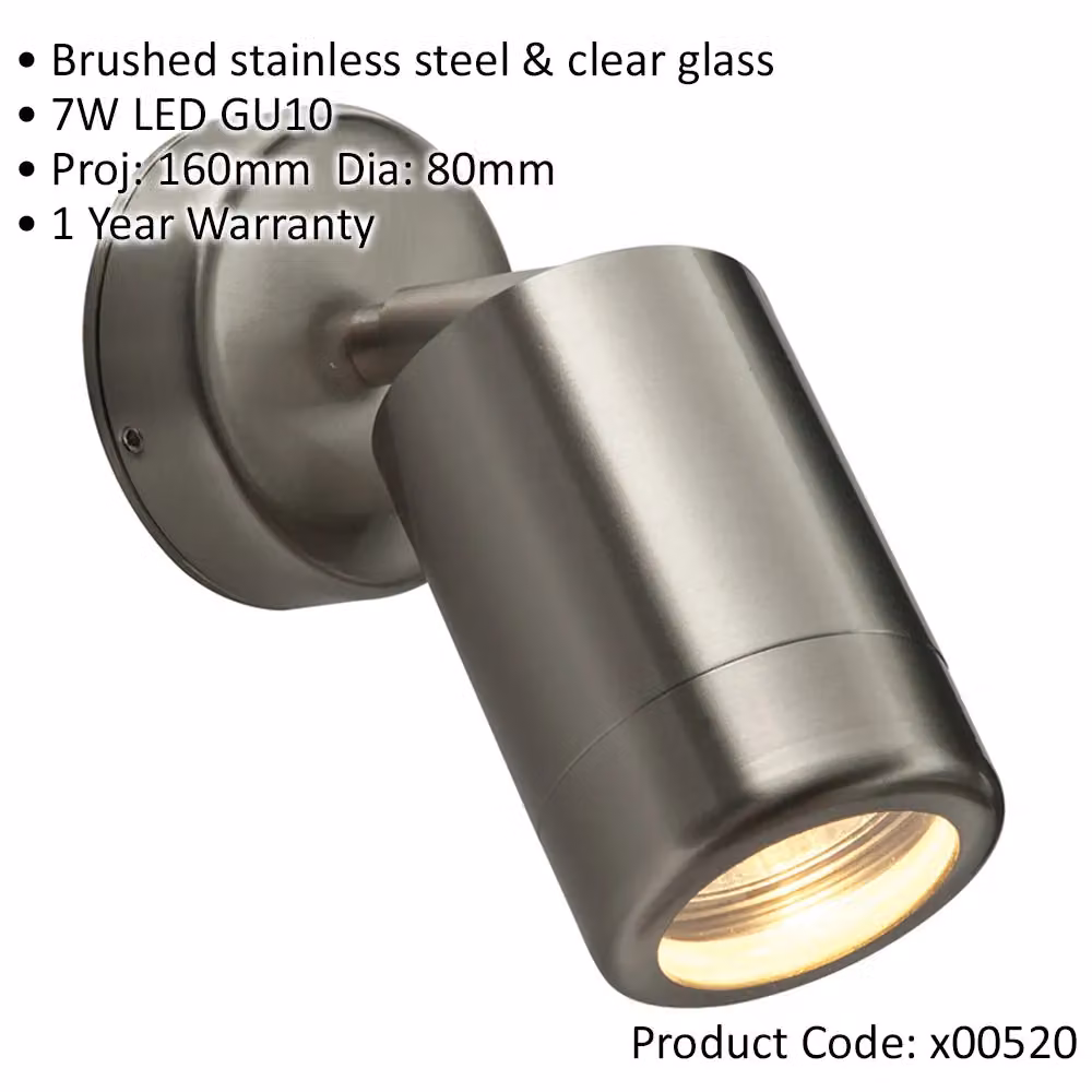 Loops 4 Pack Adjustable IP65 Wall Spotlight, 7W LED GU10, Brushed Silver Stainless Steel and Glass for Garden – 2