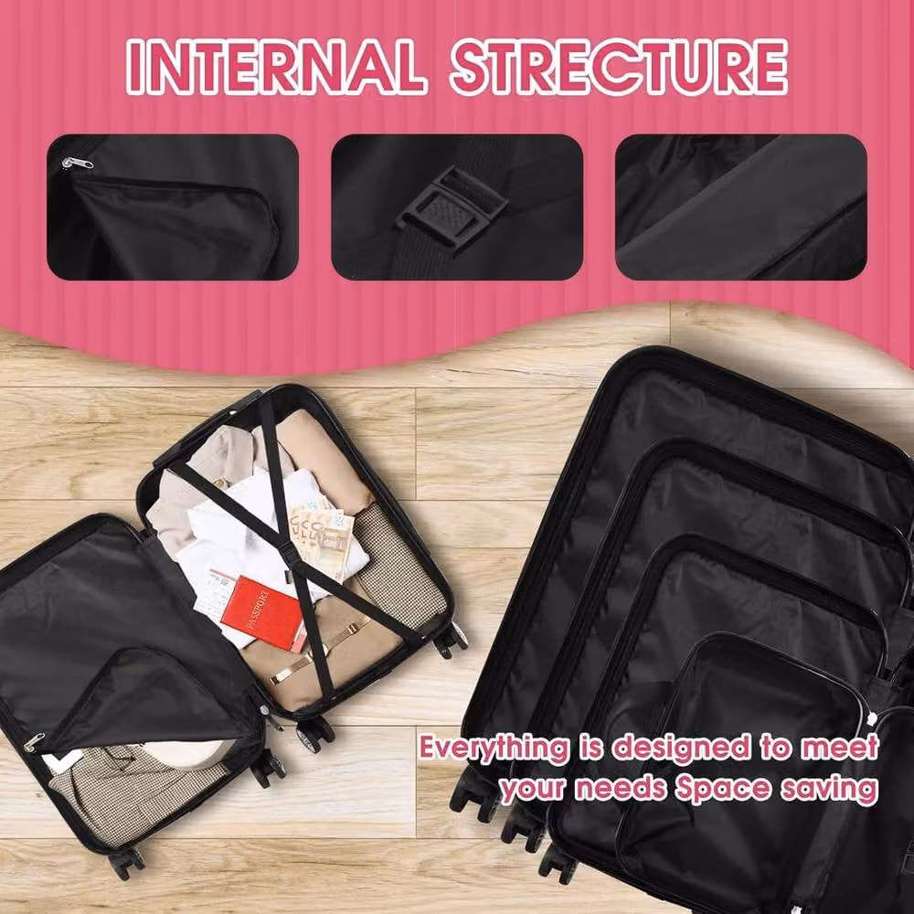 Lishetimig 4-Piece ABS Hard Shell Luggage Set in Pink – 3