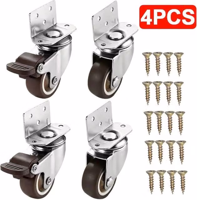 VOGREX 4-Piece Heavy Duty Swivel Brake Rubber and Plastic Casters, Multicolour, 65mm