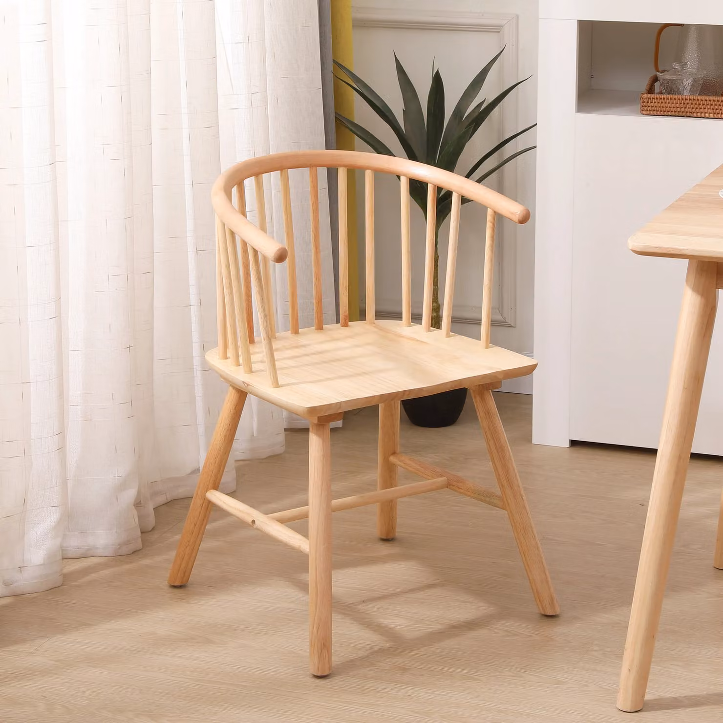 Nordlys Set of 2 Scandinavian Ash Wood and Rattan Dining Chairs in Brown – 1