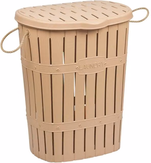 EONLION 65L Bamboo Look Clothes Storage Laundry Washing Basket in Beige