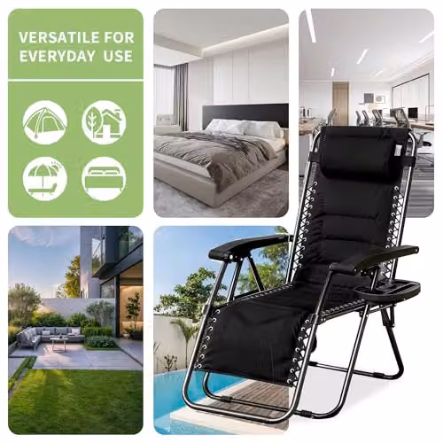 MCC Direct Set of 2 Zero Gravity Reclining Sun Lounger Chairs in Black Oxford Fabric – 8
