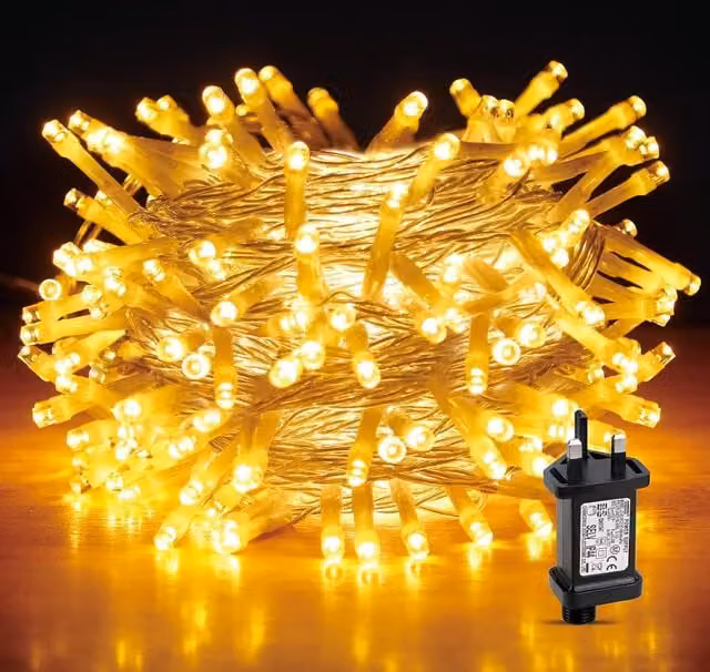 Shatchi 100 LED Warm White Waterproof Outdoor String Fairy Lights with Timer, 10m, Yellow – 1