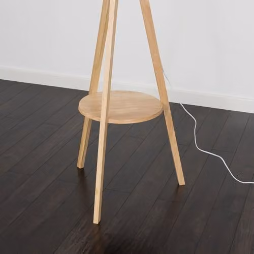 ValueLights Morrigan Modern Wood Tripod Floor Lamp with Beige Fabric Cylinder Shade, H 148 cm x W 45 cm x D 45 cm – 3
