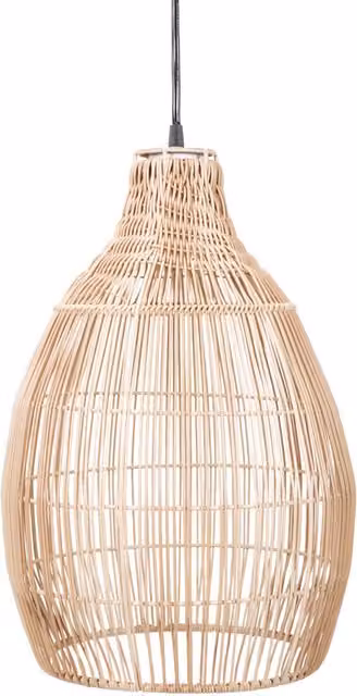 ValueLights Solar Powered Boho Teardrop Hanging Pendant Light in Beige Bamboo and Rattan