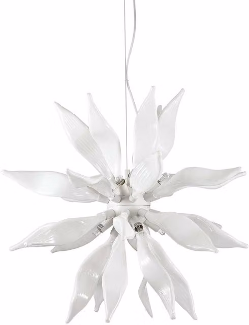 Ideal Lux Leaves 8 Light Modern Organic Glass Ceiling Pendant in White