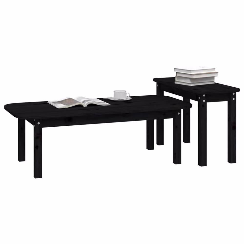 Berkfield Home 2 Piece Black Solid Pine Wood Nested Coffee Table Set – 3