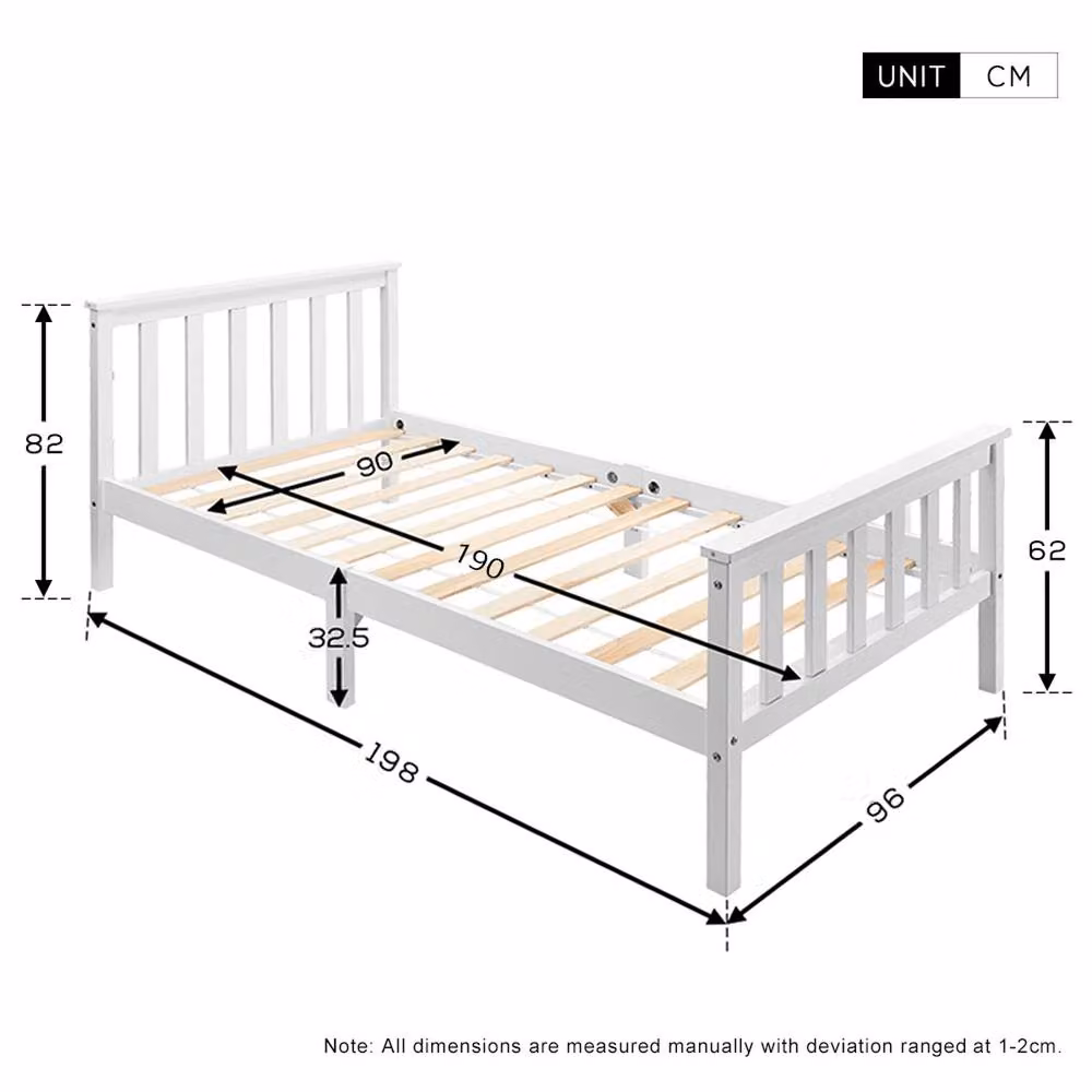 Rolipo White Solid Pine 3ft Single Bed Frame with Headboard W/D/H: 90 x 190 x 82 cm – 2