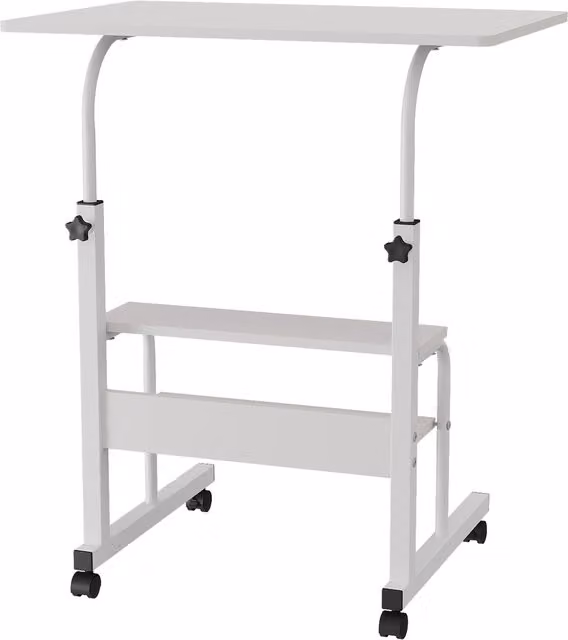 Livingandhome Height Adjustable Wooden Mobile Writing Desk with Castors in White