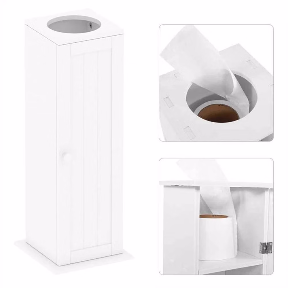 Nordara White Wooden Freestanding Toilet Paper Holder and Bathroom Storage Stand – 2