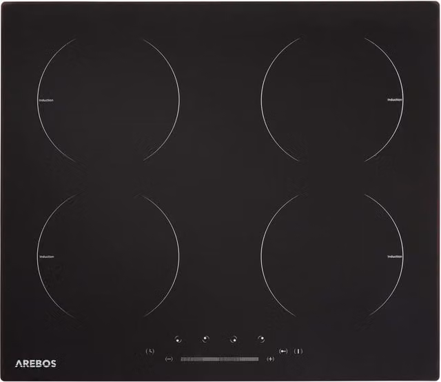 AREBOS Black 4 Zone Built-in Induction Electric Glass Hob with Sensor Touch, Timer and Child Lock