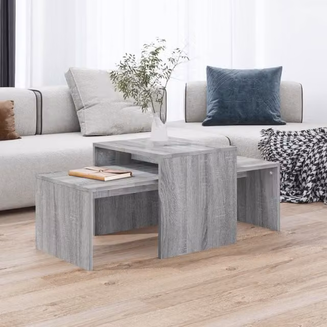 Berkfield Home Grey Sonoma Nested Coffee Table Set in Engineered Wood, W: 100 cm, D: 48 cm, H: 40 cm – 1