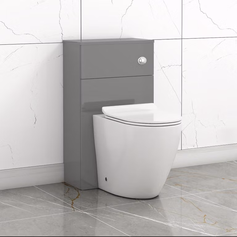 Royal Bathrooms Grey Gloss 500mm Wall Mounted WC Toilet Unit with White Rimless Short Projection Ceramic BTW Pan and Soft Close Seat