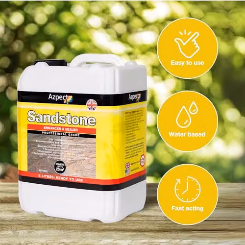 Azpects EASYSeal 2-in-1 Sandstone Patio Sealer and Enhancer, 5L, Transparent Grey Waterproof Sealant for Natural Stone, Brick, Concrete, Slate, Marble and Exterior Masonry – 2