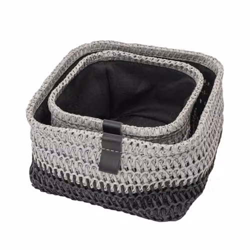 JVL Kenzi Set of 2 Open Weave Fabric Square Storage Baskets with Handles, Grey, W/D/H: 20 x 20 x 11 cm – 2